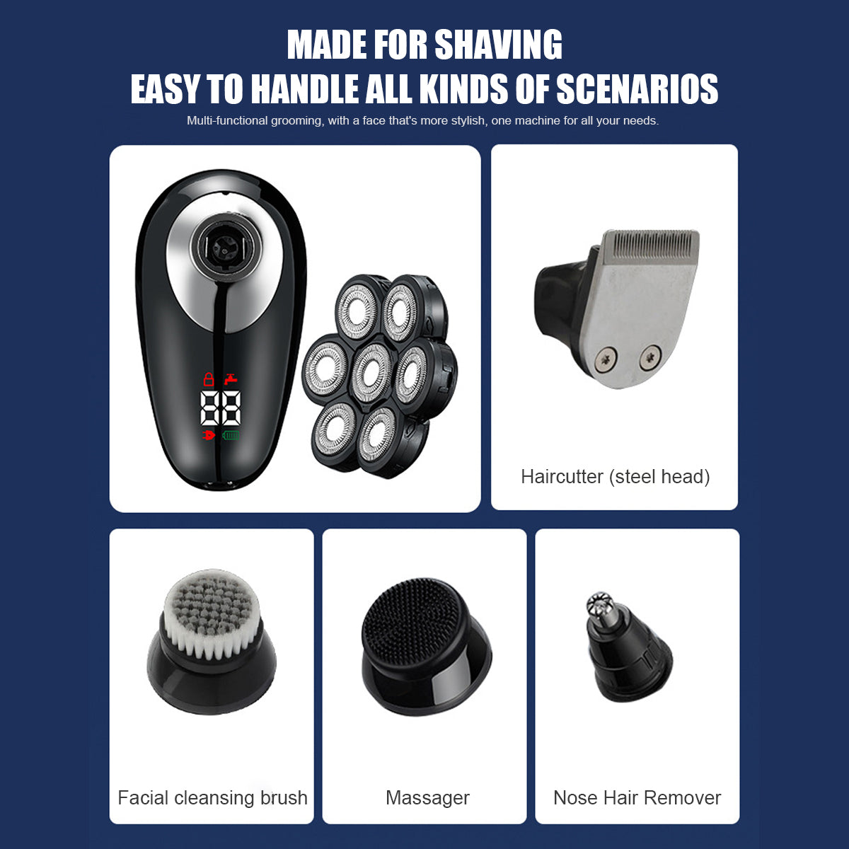 5in1 7 Head Skull Shaver